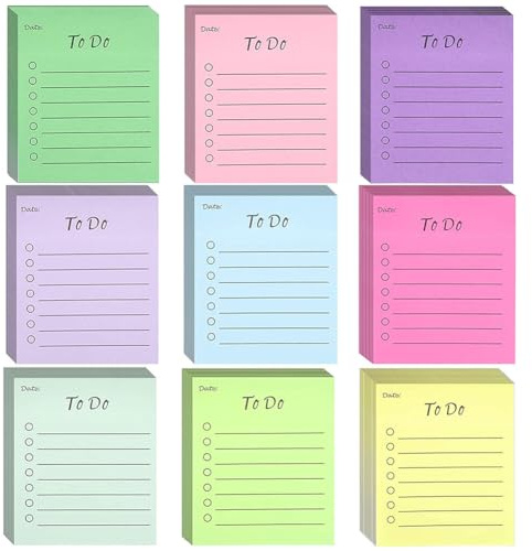 9 Pack To Do Liste, Notizzettel Selbstklebend Tagesliste Notizblock, Linierte Karteikarten farbige Haftnotizen Klebezettel Notizen Planung linierte bunt zettel für Büro Zuhause Schule