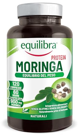 Equilibra Moringa Protein, 900 mg Moringa Oleifera per Dose, 120 Compresse Vegan per 2 Mesi, Integratore Moringa, Titolato al 60% in Proteine, Equilibrio del Peso Corporeo e Metabolismo dei Lipidi