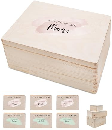 Bärenfreunde - Personalisierte Erinnerungsbox mit Spezial-Druck für Kommunion oder Taufe - Jugendweihe - Erinnerungskiste Taufe - Geschenk zur Taufe (M | Klappdeckel,Taufe rosa)