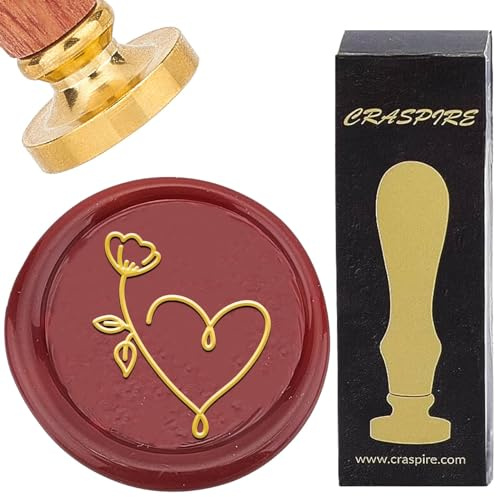craspire Siegelstempel Herz Aus Wachs, 25 mm, Blume, Rund, Abnehmbarer Messingkopf, Vintage-Siegelwachsstempel Mit Palisandergriff Für Hochzeit, Valentinstag, Geburtstag, Umschläge, Einladungen