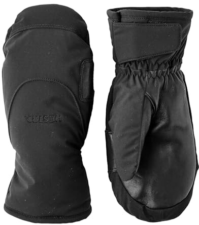 Hestra Unisex CZone Mellow Mitt, Waterproof & Windproof Insulated Leather Mitten, Alpine Skiing & Snowboarding, Men & Women - Black - 7