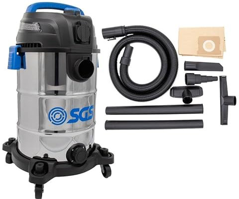 SGS 30 Litre Stainless Steel Wet and Dry Vacuum Cleaner with Power Tool Adapter