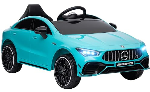 AIYAPLAY Coche Eléctrico para Niños de +3 Años Mercedes-Benz AMG CLA 45 Coche Eléctrico con Batería 12V Velocidad 3-5 km/h Mando a Distancia Faros LED Bocina y Música 110x61x45 cm Azul Claro