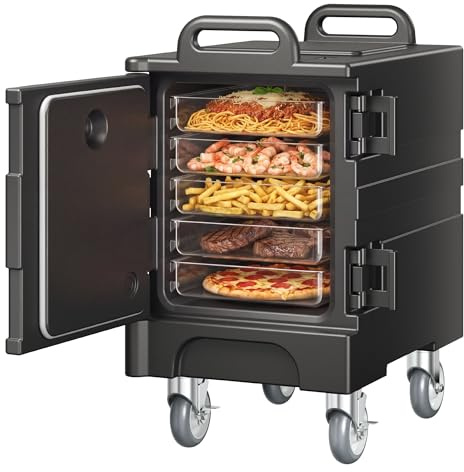 VEVOR Conteneur Isotherme pour Plateau Gastronorme 75 L, Boîte de Transport Empilable, Chargement Frontal, avec Doubles Boucles, Poignées et roulettes, Porte-Plateaux pour Restauration, sans BAC INOX