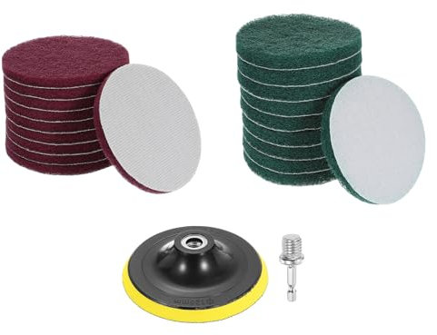 sourcing map 20 Pcs 5 Inch Nylon Hoop Scrubbing Pad 240/400 Grits Scrubber Scouring Pads Hoop and Loop Surface Conditioning Drill Scuffing Disc, Green/Red