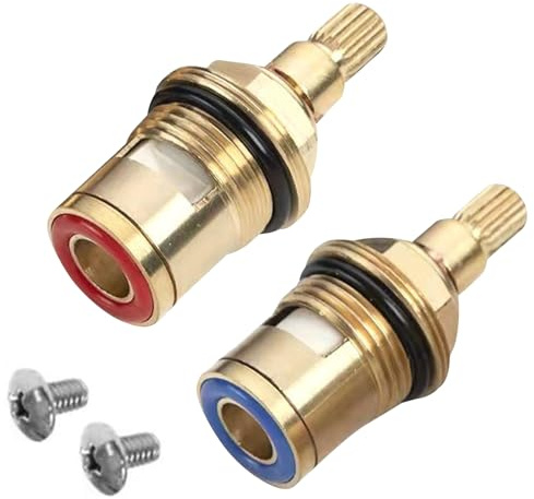 2Pcs Replacement Ceramic Tap Cartridge, 20 Spline Mixer Tap Cartridge Quick Opening Copper Valve Core Faucet Ceramic Stem Disc Cartridge Faucet with Screws for Kitchen Bathroom