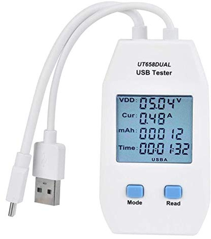 Qaautor USB Tester, LCD USB Tester Detector Voltmeter Ammeter Digital Power Capacity Tester Meter(UT658 Dual)