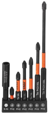 sourcing map 6pcs PH2 (#2) Phillips Screwdriver Bit Set 1 - 6 (25mm-150mm) Long 1/4 Hex Shank Magnetic Cross Head Screw Driver Drill Bits with 1/4 Extension Adapter Holder