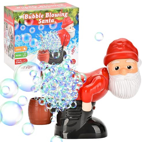 Weihnachtsmann Seifenblasenmaschine,Blase Maschine mit lustigen Lichtern und Musik,Weihnachtsmann Seifenblasen Spielzeug,Automatische Bubble Machine,Bubble Blower