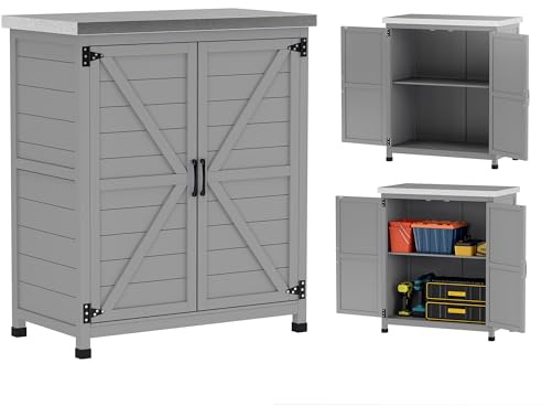 Outsunny Gartenschrank mit Pflanztisch Holz 79 x 43 x 92cm Grau