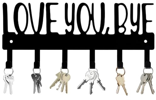 Kunoli Key Holder, Love You Bye Entryway Metal Key Hooks with 6 Hooks, Wall Mounted Decorative Key Rack for Front Door, Hallway & Home Organization (A-Z)
