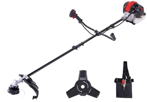 Scheppach Desbrozadora de gasolina PBC520 Desbrozadora con bobina de hilo, cuchillo y correa para el hombro, ancho de corte 420/255 mm, motor de 2 tiempos con 1,9 CV / 52 cm³, arranque fácil