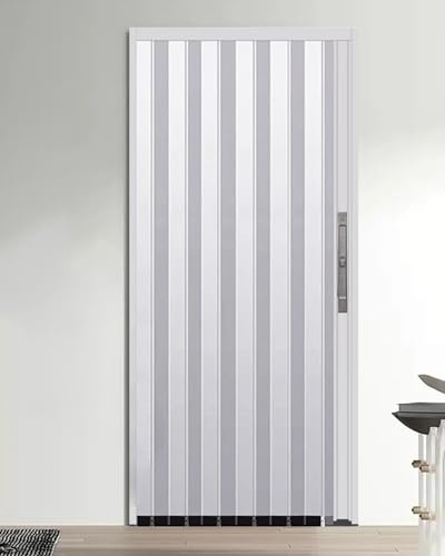 ZIMGOD Falttür Innentüren Weiß Schiebetür 180 190 200 205 210 215 220 240 cm Extra Hoch, Abschließbare Falttür, Scheunen Dusche Küche Falttür, Haustür Haus Akkordeontür(90x240cm (35 x 94in))