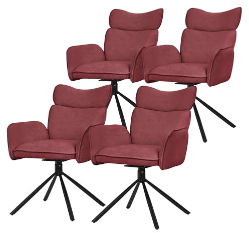 ML-Design Esszimmerstühle drehbar 4er Set Rot mit Stoffbezug, Wohnzimmerstuhl mit Armlehne & Rückenlehne, 360° Drehstuhl, Polsterstuhl mit Metallbeinen, Sessel ergonomisch, Küchenstuhl Loungesessel