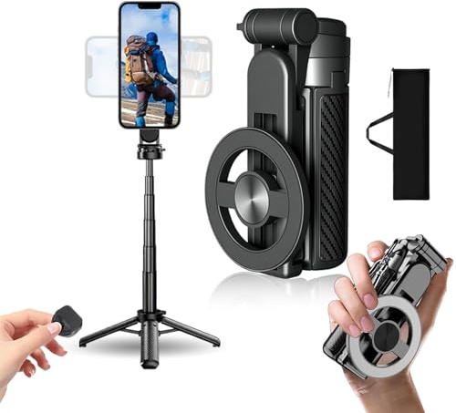 Perche à selfie magnétique de poche, multifonctionnelle et portable avec télécommande et lumière, mini trépied 4 en 1 multifonction rotatif à 360 ° pour voyage et enregistrement vidéo (1 pièce)
