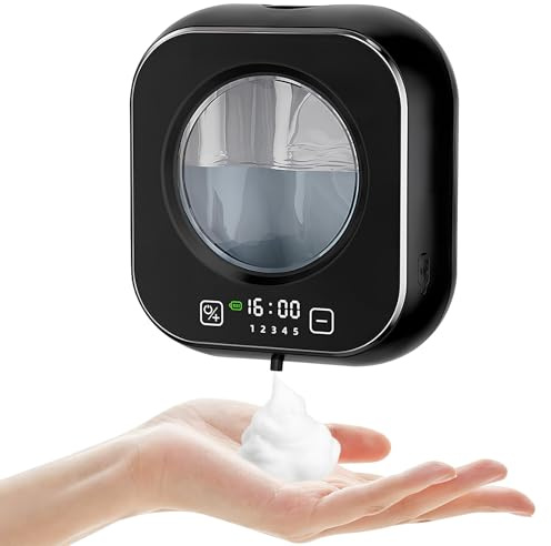 Distributeur De Savon Automatique,320ml Distributeur Savon Automatique éLectrique avec Capteur,5 Niveaux RéGlables,Distributeur de Savon Électrique Rechargeable pour Cuisine (Noire, Mousse)