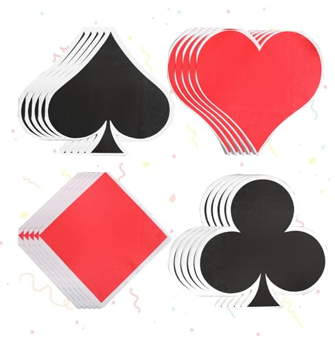 20 pezzi Tovaglioli Casino Poker, Tovaglioli di Carta con Cuori, Picche,Fiori e Quadri,Tovaglioli con Motivi di Carte da Gioco, Decorazioni per Tavoli da Casinò e Las Vegas