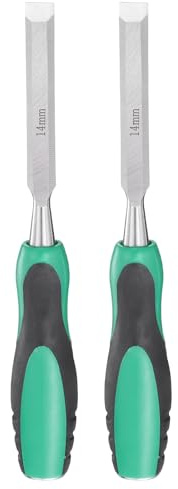 QUARKZMAN 2Pcs Ciseau À Bois En Acier Lame Large De 9/16 Ciseau À Bois À Pointe Plate Outil Manuel De Menuiserie Avec Manche En Plastique Antidérapant Pour Projets De Menuiserie, Vert-Noir