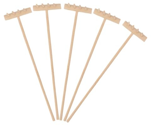 Hohopeti Lot de 5 Mini Râteaux de Jardin en Bois pour Bac à Sable, Outils Zen de Bureau Légers et Décoratifs, Accessoires Jardin Miniature pour Jeux et Décoration Intérieure