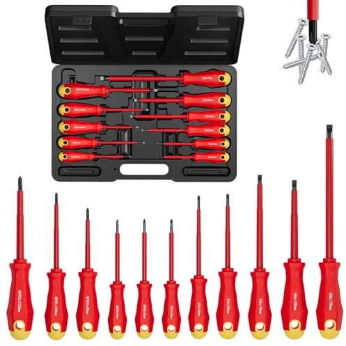WALTER STAHL 11-tlg. isoliertes, magnetisches Schraubendreher-Set | aus Cr-V-Stahl, 5 Schlitz, 5 Phillips, 1 Pozidriv für Elektriker & Haushaltsreparaturen