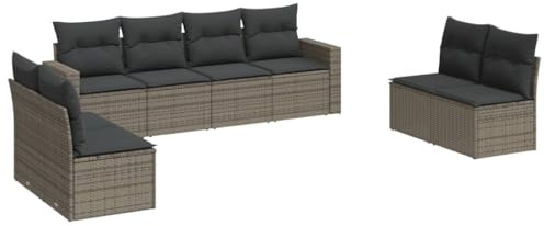 Mhdvray 8-TLG. Gartensofa-Set aus grauem Poly-Rattan mit Stauraum 110 kg belastbar 55x62x69 cm UV-beständig modernes loungesofa Outdoor für Terrasse Balkon und Poolbereich
