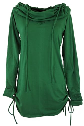 Guru-Shop longshirt, minikläder med bred sjalkeps, kvinnor, bomull, tröja, longsleeve & Sweatshirts alternativ klädsel