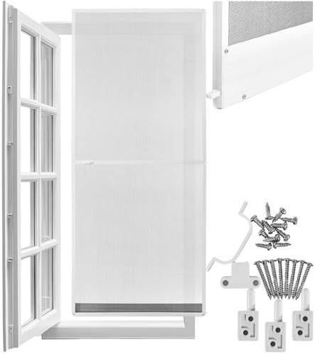 tectake® mosquiteras para puertas, malla mosquitera metalica, con tela mosquiteras, red mosquitera puerta, resistente a la intemperie, marco aluminio - 95 x 210 cm Blanco