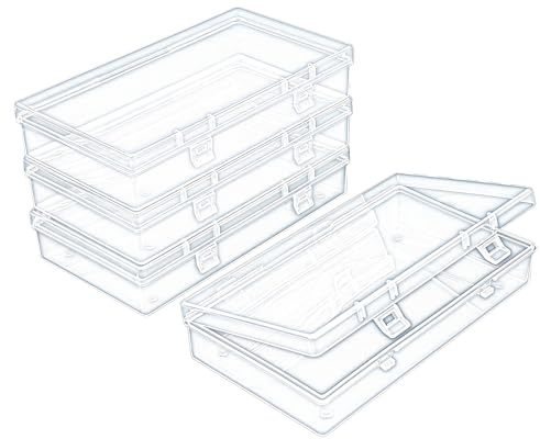 4 Stück rechteckige transparente Kunststoff-Aufbewahrungsbehälter mit Scharnierdeckel für Perlen und andere kleine Bastelartikel (15,5 x 8,5 x 3 cm)