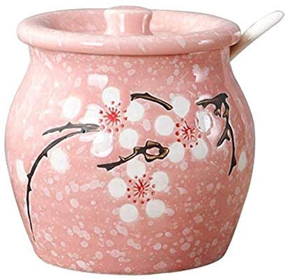 Ceramics - Azucarero japonés, para condimentos, con tapa y cuchara (rojo)