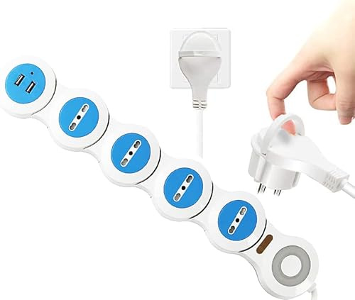 Regleta Alargador Blanco con 3 enchufes e Interruptor,Cable 1.5M Clavija Plana para el hogar, Oficina y Viajes (4 Tomas con 2 USB)