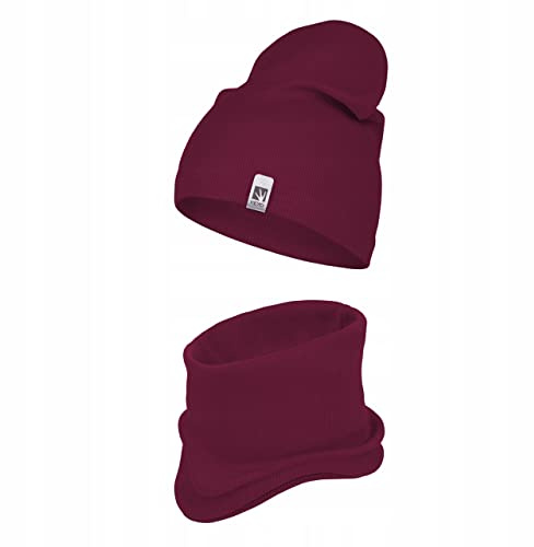 HEYO Ensemble d'écharpe tubulaire pour enfant pour fille garçon et printemps bonnet tricoté écharpe, rouge bordeaux, 48
