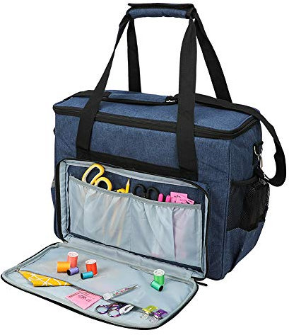 Reisetasche Aus Segeltuch, Nähmaschinentasche Mit Abnehmbaren Polstern, Mit 2 Seitlichen Netztaschen, Geeignet Für Die Meisten Großen Nähmaschinen Und Zubehör. (Blau)