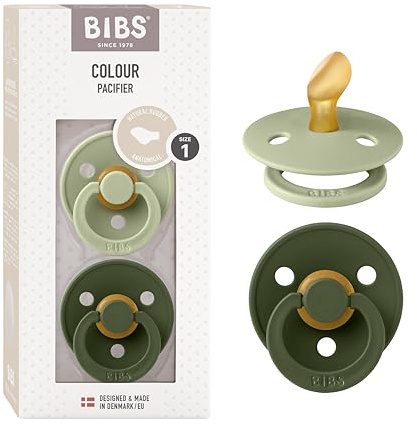 BIBS Colour Napp 2-pack, BPA-fri napp, Anatomisk sugdel. Naturgummilatex, Tillverkat i Danmark/EU. Storlek 1 (2-pack), Sage/Hunter Green