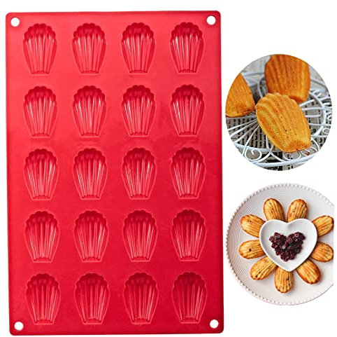 Bustlwor Madeleines Stampo in silicone a forma di conchiglia di Madeleine, con rivestimento antiaderente, per torte, cioccolato, caramelle, biscotti, (rosso)
