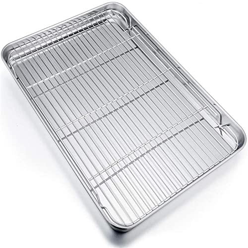 ACiyD Teglia da Forno in Acciaio Inossidabile con teglia da Forno con Set di Griglie di Raffreddamento Rimovibili (XL 40x30cm)