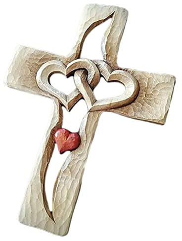 KENANLAN Kreuz Holzkreuz, 22 * 17 * 5 Geschnitztes Kreuz Verflochtene Herzen Liebe Holzkreuz Handgeschnitztes Design die Wandbehang Home Living Room Decor