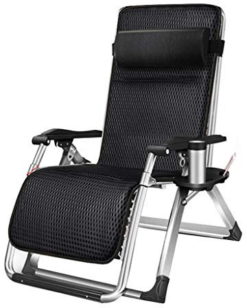 Balcony Office Relaxing Chair Heavy Duty Metal Reclining Garden Chairs with Cup Holders | Oversized Folding Portable Chair for Adult | Outdoor Patio Deck Chairs for Beach Camping,