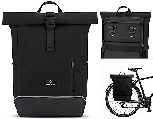 Johnny Urban Fahrradtaschen für Gepäckträger Damen & Herren Schwarz - Robin Medium Bike - 2 in 1 Fahrrad Tasche Rucksack & Gepäckträgertasche Hinten - Wasserabweisend