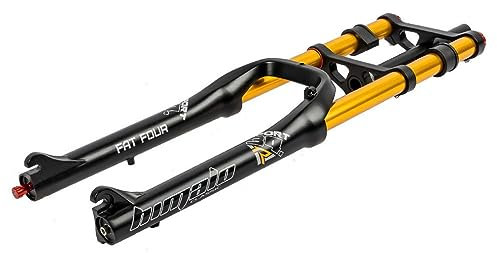 HIMALO 26 Zoll Fahrrad Federgabel 4,0'' Reifen Fette Gabel Gerade Doppelte Schulter Downhill MTB Luftgabel Federweg 160mm Zugstufe Einstellbar Manuelle Sperre(Gold)
