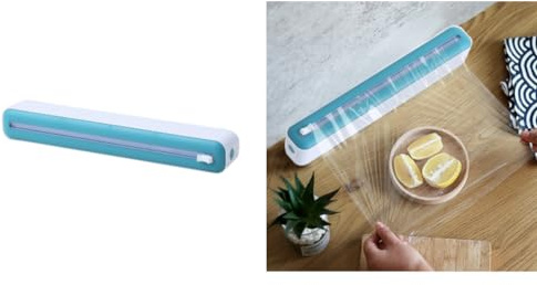 Fiorky Coupe-film alimentaire 2 en 1,distributeur magnétique étanche rechargeable avec coupe-glissière, distributeur de film alimentaire réutilisable pour emballage alimentaire au restaurant
