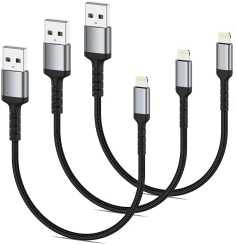 0.2 m iPhone Charging Cable Short, 3 Pack Braided USB A to Lightning Cable 20 cm Original iPhone Fast Charging Cable Compatible with Apple iPhone 14 13 12 11 Pro Max Xs Xr X 8 7 6 Plus SE iPad | Nylon, Braided, MFi Certified, 0.2M Fast Charging Lead for Apple iPhone 14 13 12 11 Pro Max Xs Xr X 8 7 6 Plus SE iPad