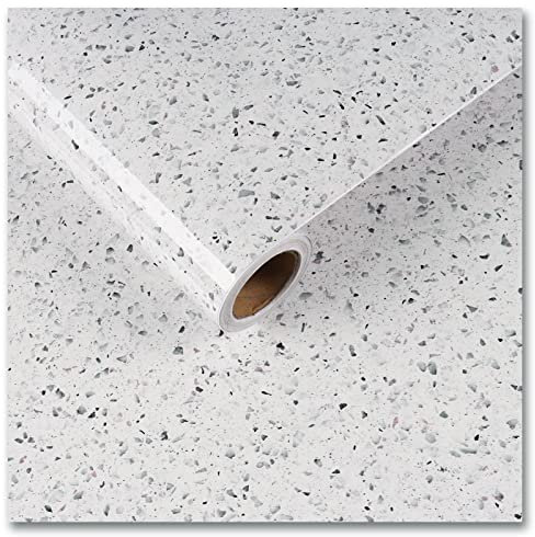 CRE8TIVE Papier Peint Adhésif Mural Granit Blanc - Rouleau Pour Meuble Imperméable - Vinyle Amovible Pour Salle de Bain et Cuisine - 30cm x 200cm