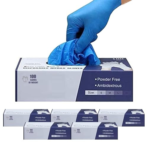 PANKTI Surgicals - Guantes de nitrilo sin polvo, grado alimenticio, guantes de mano, caja de 1000, color azul (1000, grande)