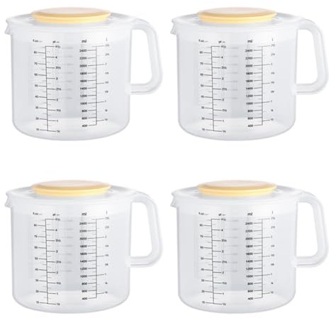 Daconovo 4X Vasos Medidores de Onzas de Plástico Y Jarra Mezcladora para Hornear con Tapa Jarras/Jarras Medidoras de Líquidos En Ml con Protector Salpicaduras