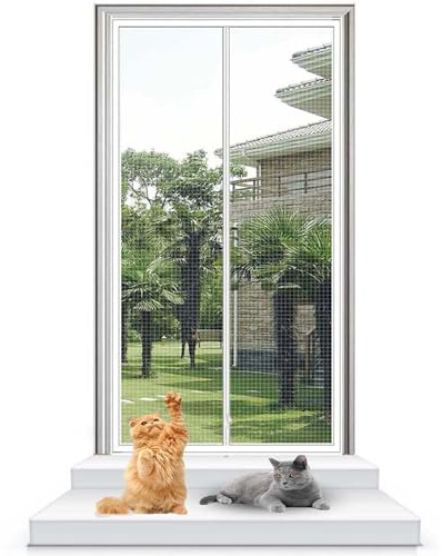Screen Door for Balcony Living Room Bedroom Greenhouse, Reinforced Pet Proof Screen Door with Double Zip, Anti Mosquito Fly Mesh Door Curtain, Self-Adhesive