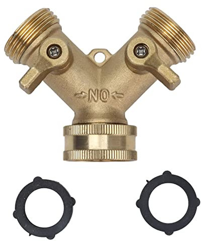 EVTSCAN Garden Hose Splitter 2 Way,3/4 Solid Brass Hose Y Splitter with 2 Shut-Off Valves,for Garden Irrigating Plants Washing Cars