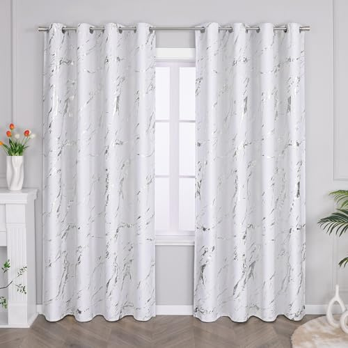 Joyswahl Verdunklungsvorhänge mit Ösen Vorhang gegen Kälte und Hitze Schlafzimmer Gardinen Privatschutz Ösenschal Weiß (Heißprägen Silber) 1 stück HxB 225x200 cm