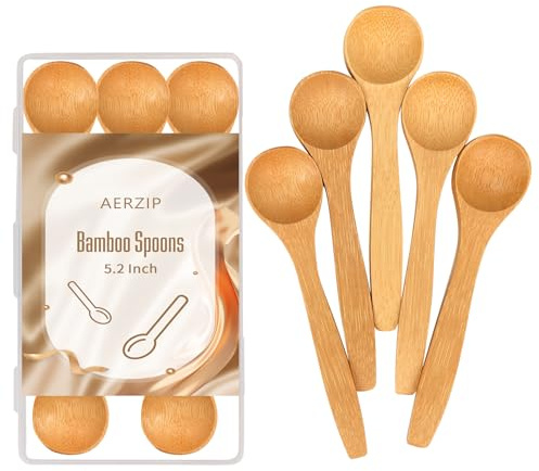 5.2 Inch Bamboo Spoons, Small Wooden Spoons for Condiments, Spices, Sugar, Salt, Jam, Coffee, Hrbs and Honey, Tiny wood Teaspoons for Serving Kitchen (5 PCS)