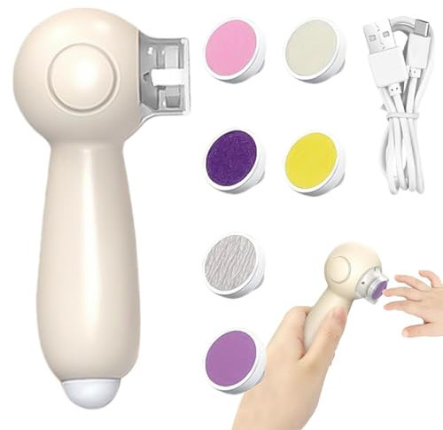 Raypontia Elektrischer Baby-Nagelschneider,Sicherer elektrischer Baby-Nagelschneider, Nagelfeile Babys Nagelknipser, Nagelschleifer mit 6 Schleifköpfen, sichere und einfache Nagelpflege für Babys