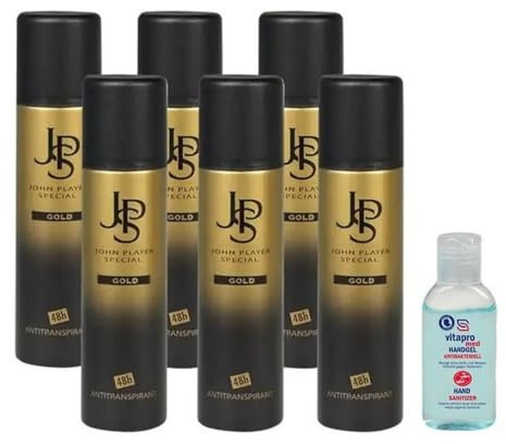 John Player Special GOLD 48h Antitranspirant Deodorant Spray 6 x 150 ml inklusive Gratis Vitapro Antibakteriell Handgel 50 ml